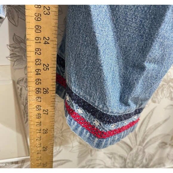 Vintage Agapo Denim Overalls Women Sz M USA Flag American Cross Stitch Embroider - Picture 8 of 14